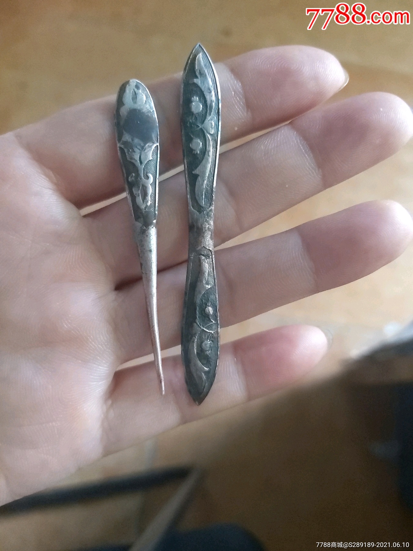 清代银钗一对