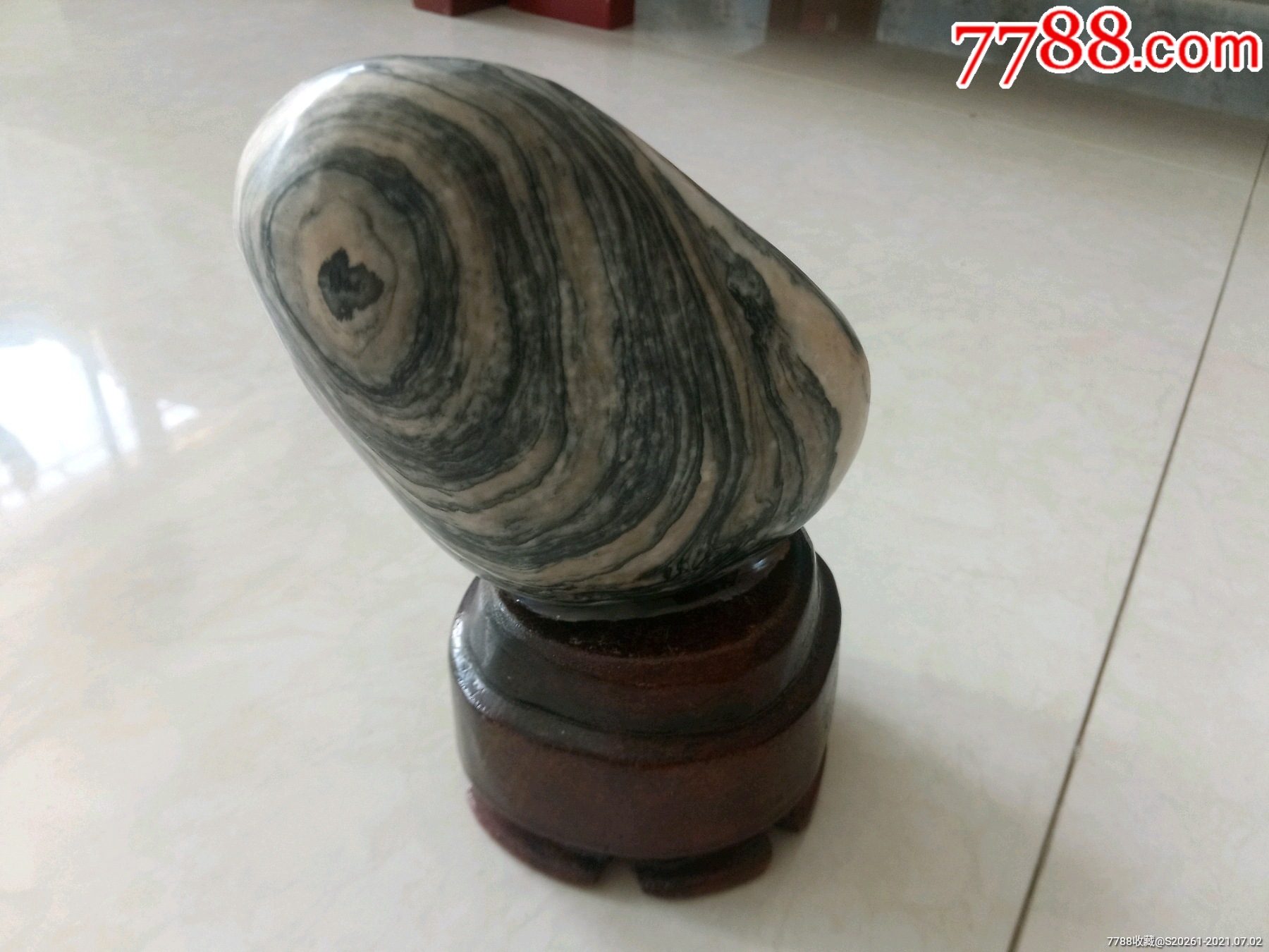 天然抛光配座图案奇石一颗_其他奇石/岩石_图片收藏_回收价格_7788