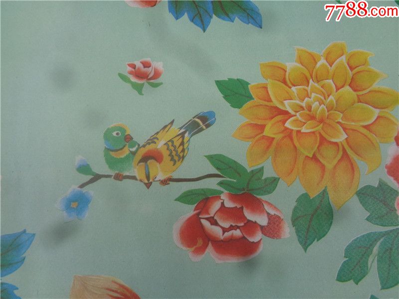 拍卖 年画/宣传画 >> 五十年年糊墙和天棚用的花鸟金鱼花蝶图印花纸