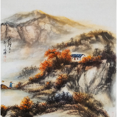 【带合影,全网独家授权代理】著名画家傅俊辉复古山水:渔归_山水国画