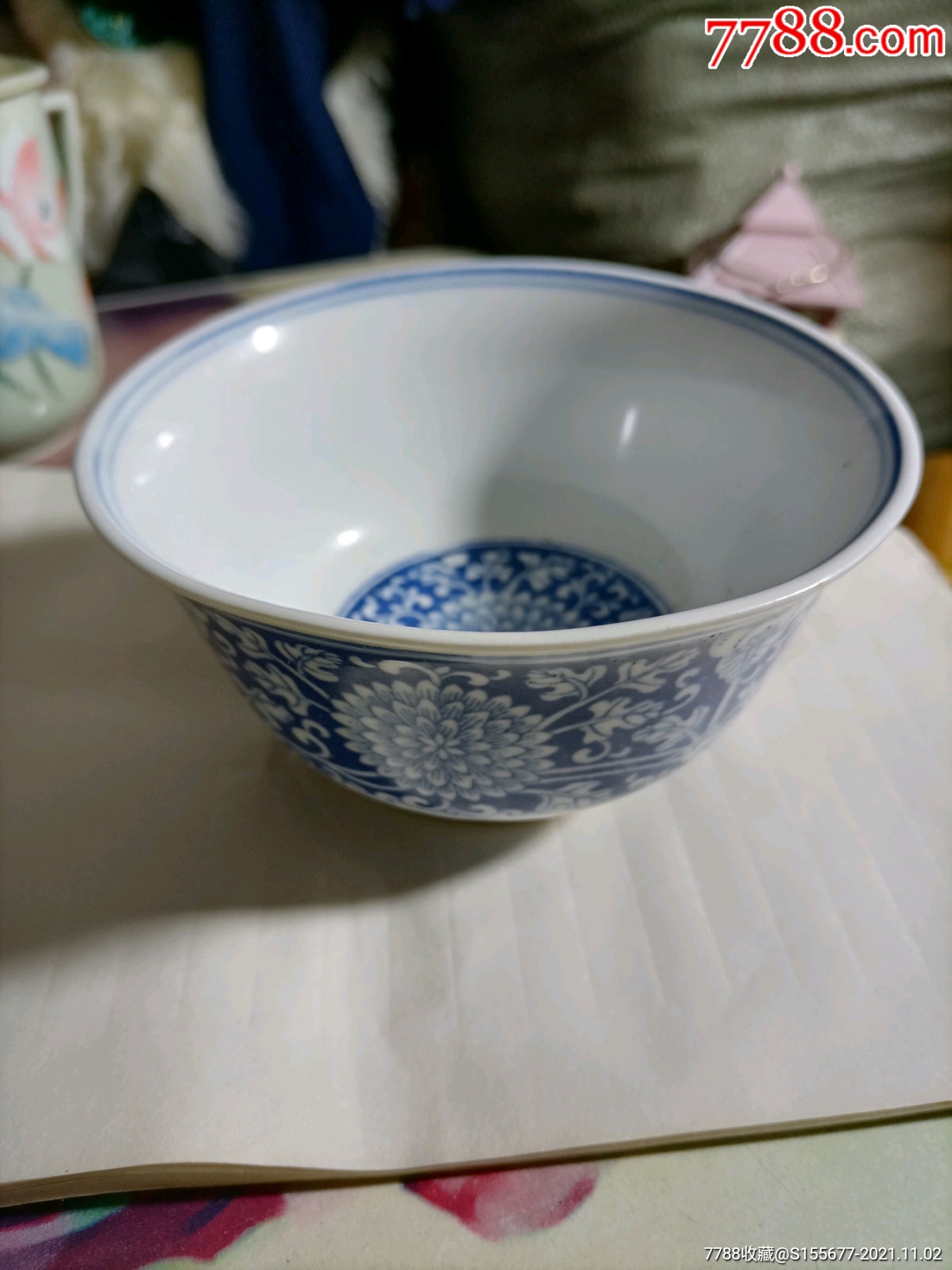 五十年代蓝地白花细瓷碗全品
