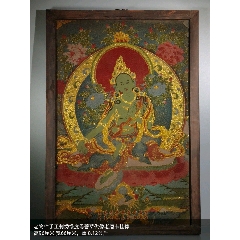 老物件手工刺绣绿度母菩萨供像老唐卡挂像高96厘米宽66厘米,重8.