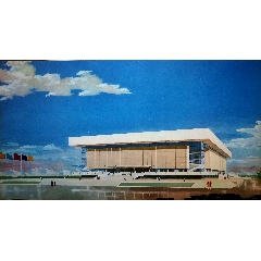  strong>●怀旧老建筑:剪贴画《巴基斯坦伊斯兰堡体育馆》水粉.