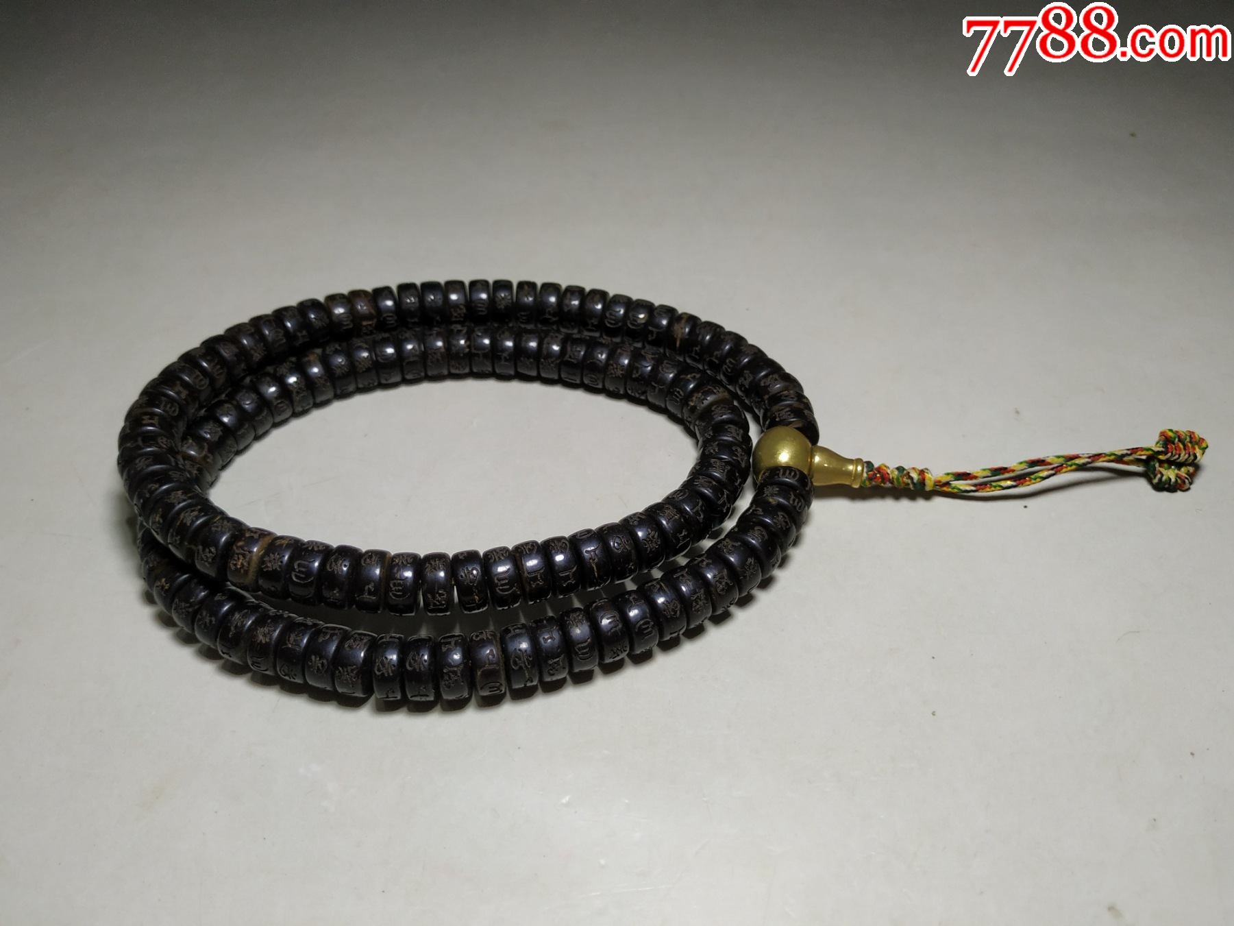 旧椰壳108六字真言扁珠手串