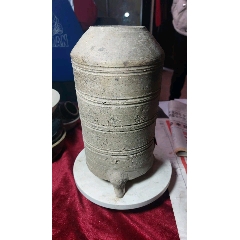 保真拍品汉陶灰陶三足鼎大摆件