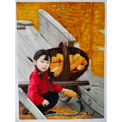 现代著名画家黄天恩手绘真迹《童趣,画面形象逼真!栩栩如生!