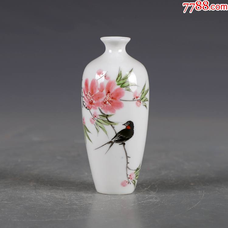 景德镇十大瓷厂老货收藏手绘花鸟梅瓶薄胎瓶