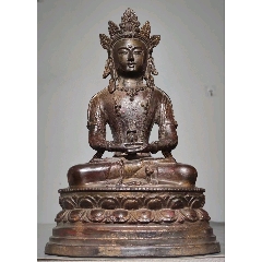 清代老胎铜鎏金佛像--藏传佛教长寿佛规格…快速拍卖:铜像/铜佛像