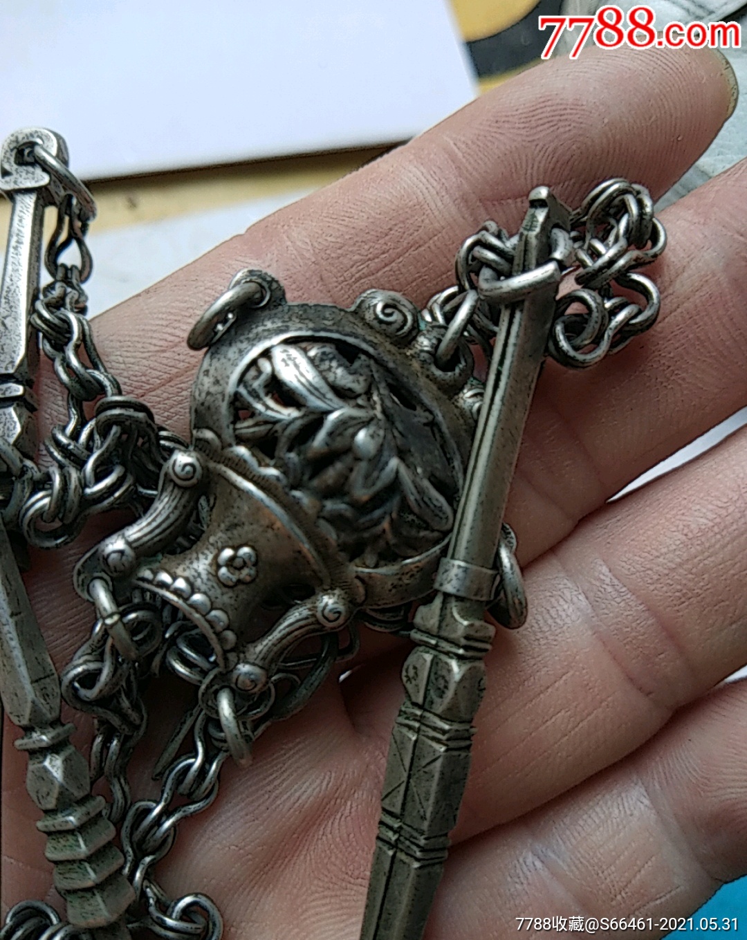 包老万年珍惜少见工艺复杂的清代银耳掏银耳勺一副全手感重