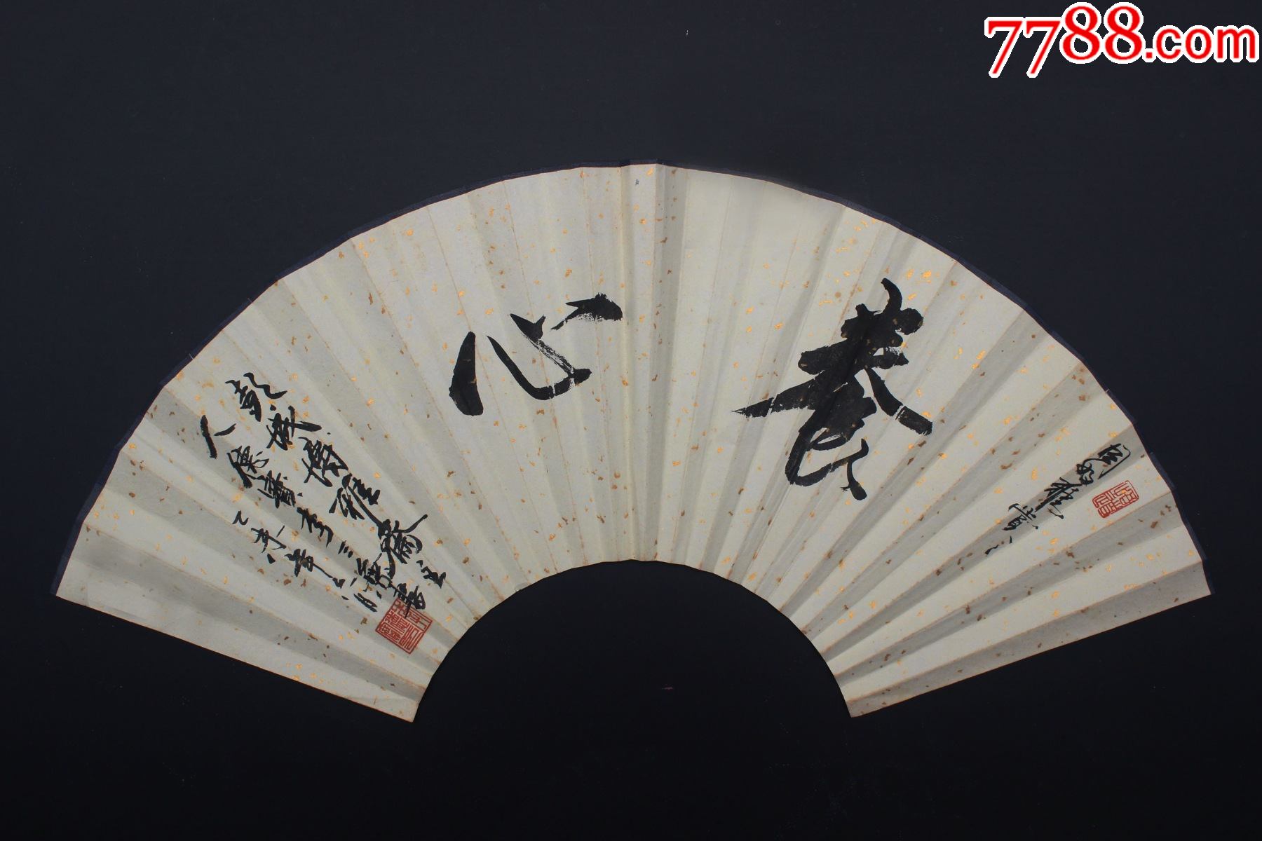 手工绘制工笔画扇面成扇无骨-书画合璧--养心-花鸟题材-尺寸长68cm*高