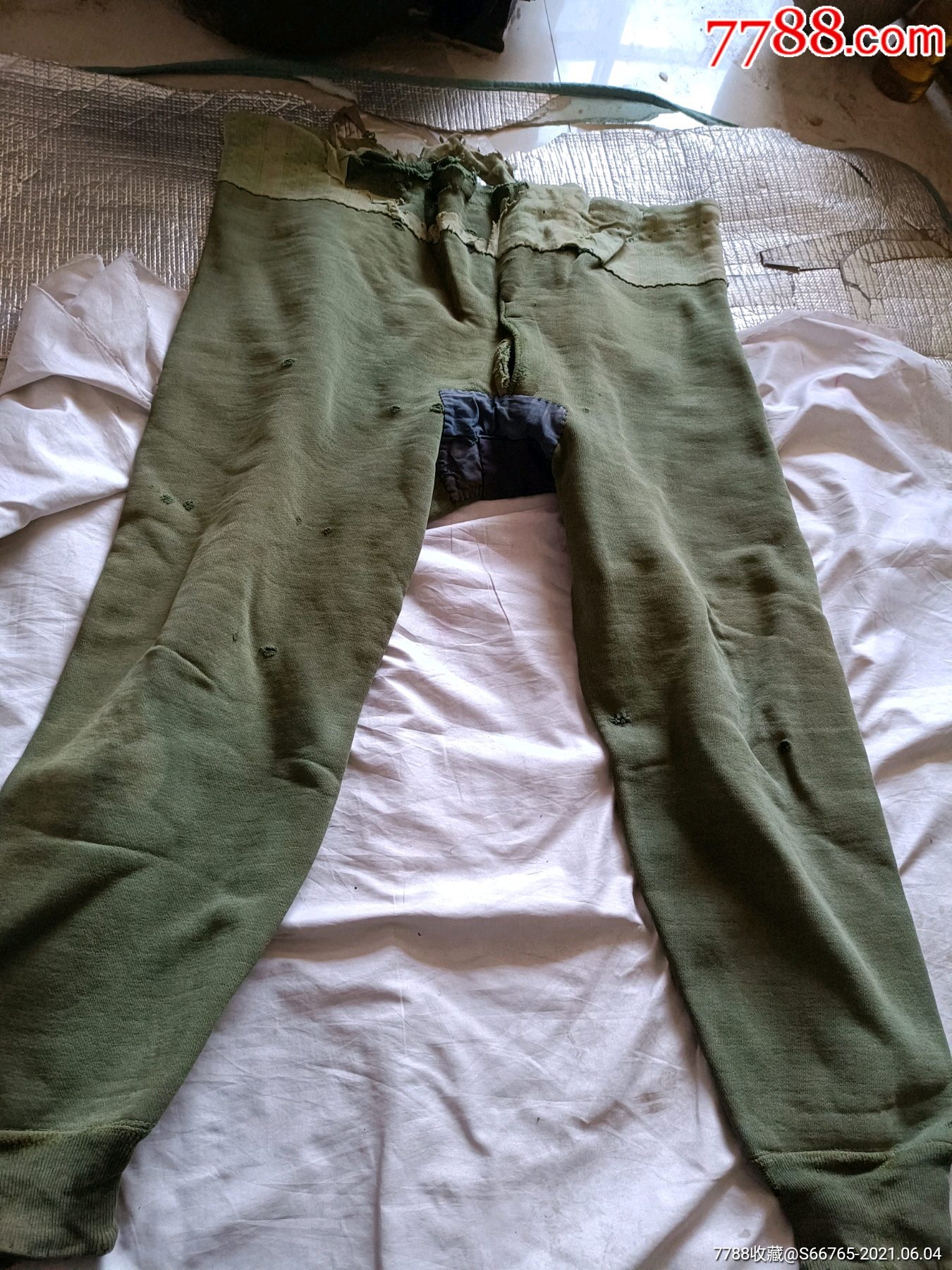 怀旧老手工补丁军绿绒裤