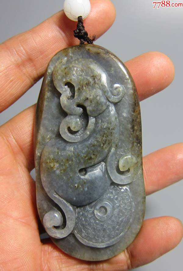 精雕~青花籽料螭龙手把件&腰挂