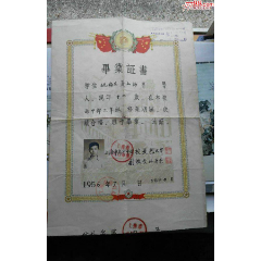 1956年长上海市高行中学带毛像红旗的竖式毕业证书一份。(zc26674054)_7788收藏__收藏热线