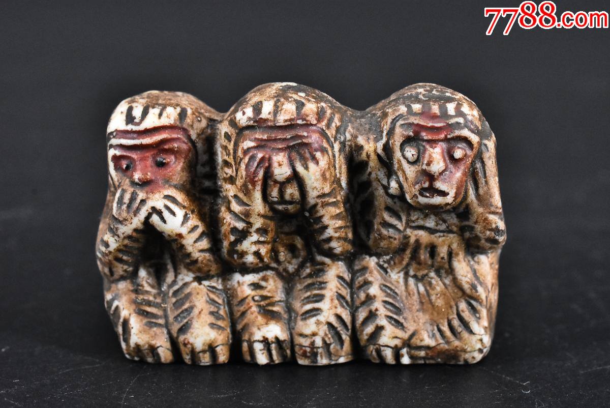 (p9957)日本购回《三不猴文镇》一件陶瓷制日本三猿造型日本日光