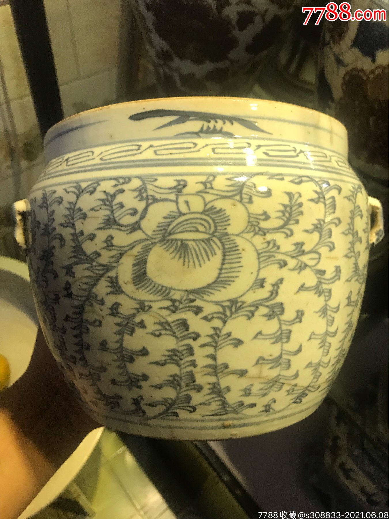 清代青花细路缠枝粥罐真品-价格:150元-au26690322-青花瓷 -加价-7788
