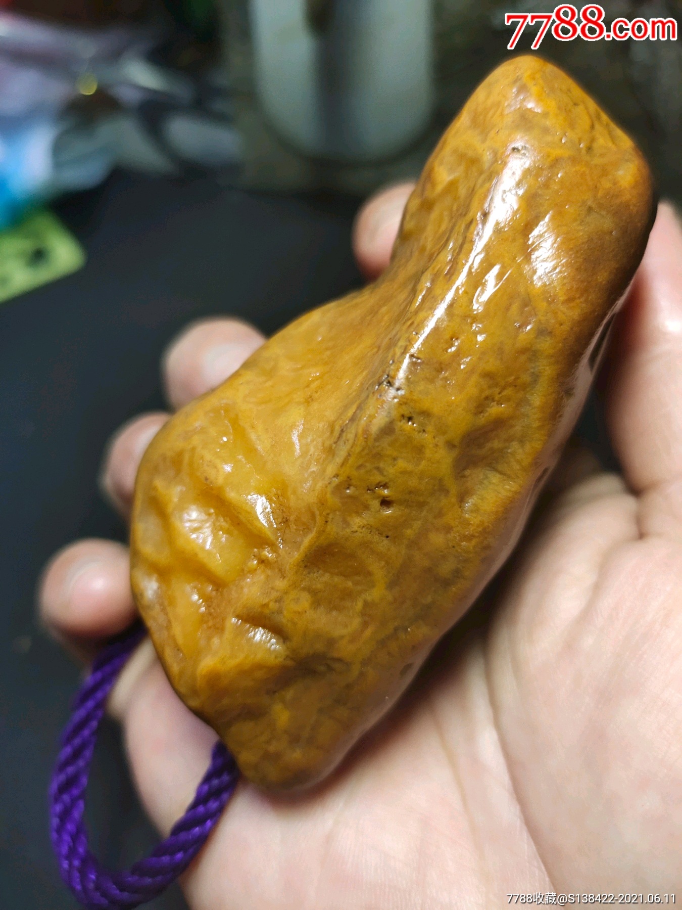 216克纯天然黄蜡石皮冻原石金印手玩