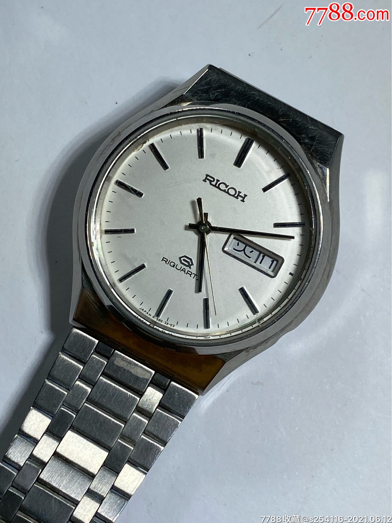 理光石英男表双历表盘36mm厚11mm表带长21mm走时精_手表/腕表_图片