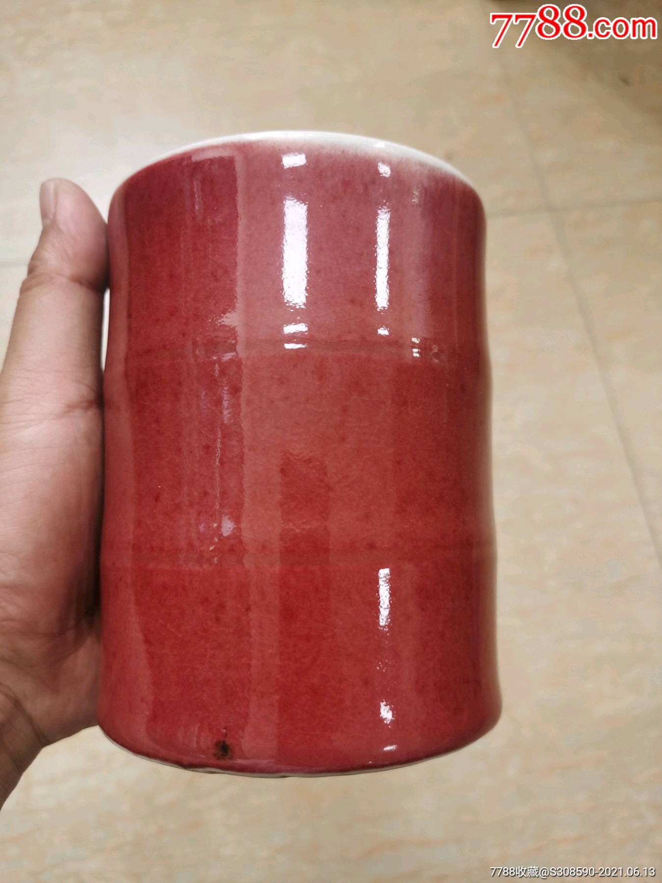 笔筒一个-红釉瓷-7788瓷器