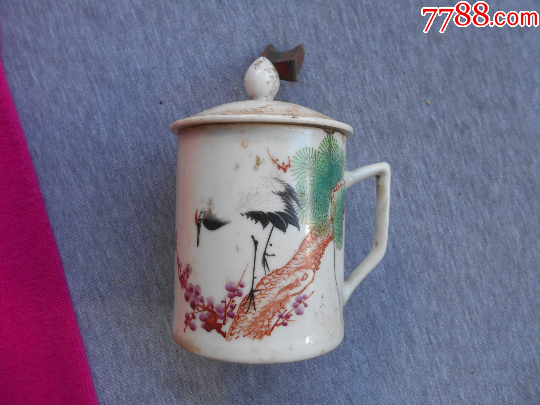 早期五十年代江西景德镇景兴瓷厂出品【17】仙鹤青松梅花图案【彩绘】