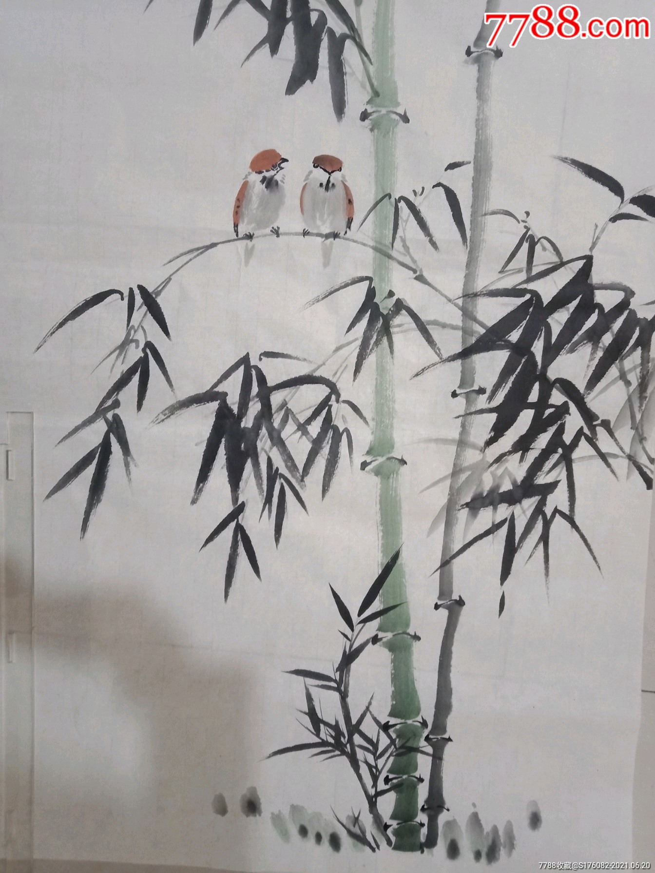 三尺国画竹子麻雀一一祝报平安