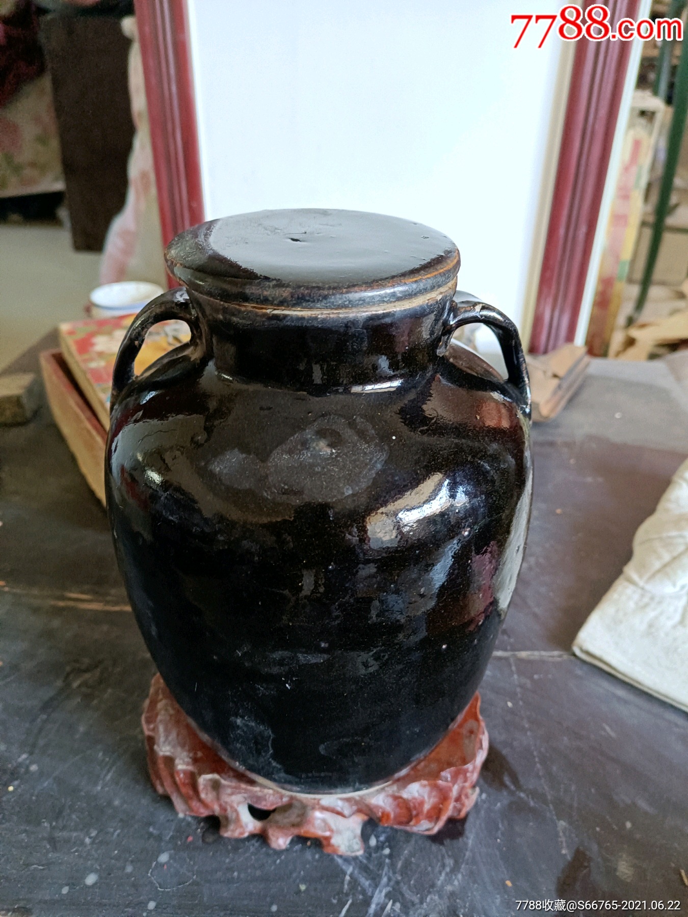 怀旧老窑黑釉双耳罐