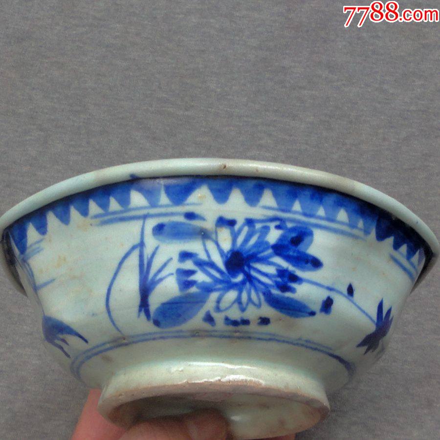 民国青花葵口大碗