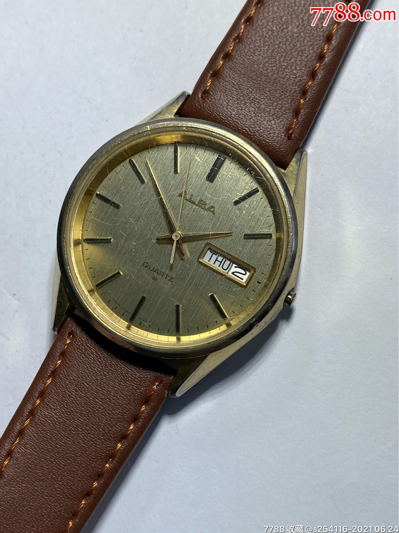 日本原装正品精工石英男表alba雅博双历100米防水表盘36mm厚9.5mm走时