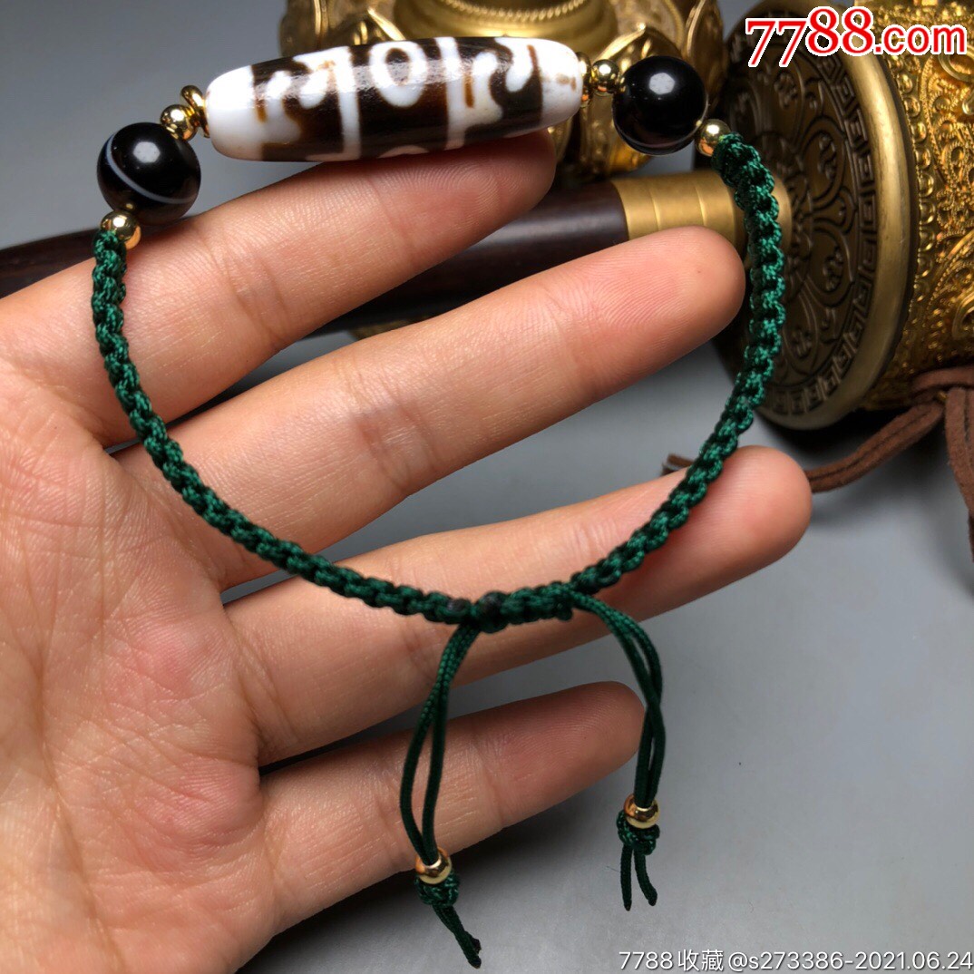 藏区回流老料高油包浆【莲师法器三眼天珠】精心搭配珠子编制手链尺寸