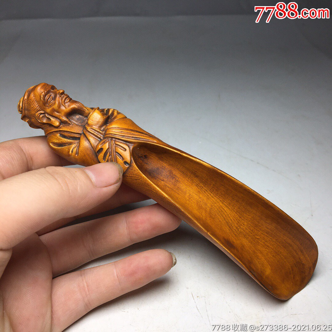 黄杨木茶叶铲保存完好雕工精细黄杨木也叫乌龙木有很好的镇宅旺家的