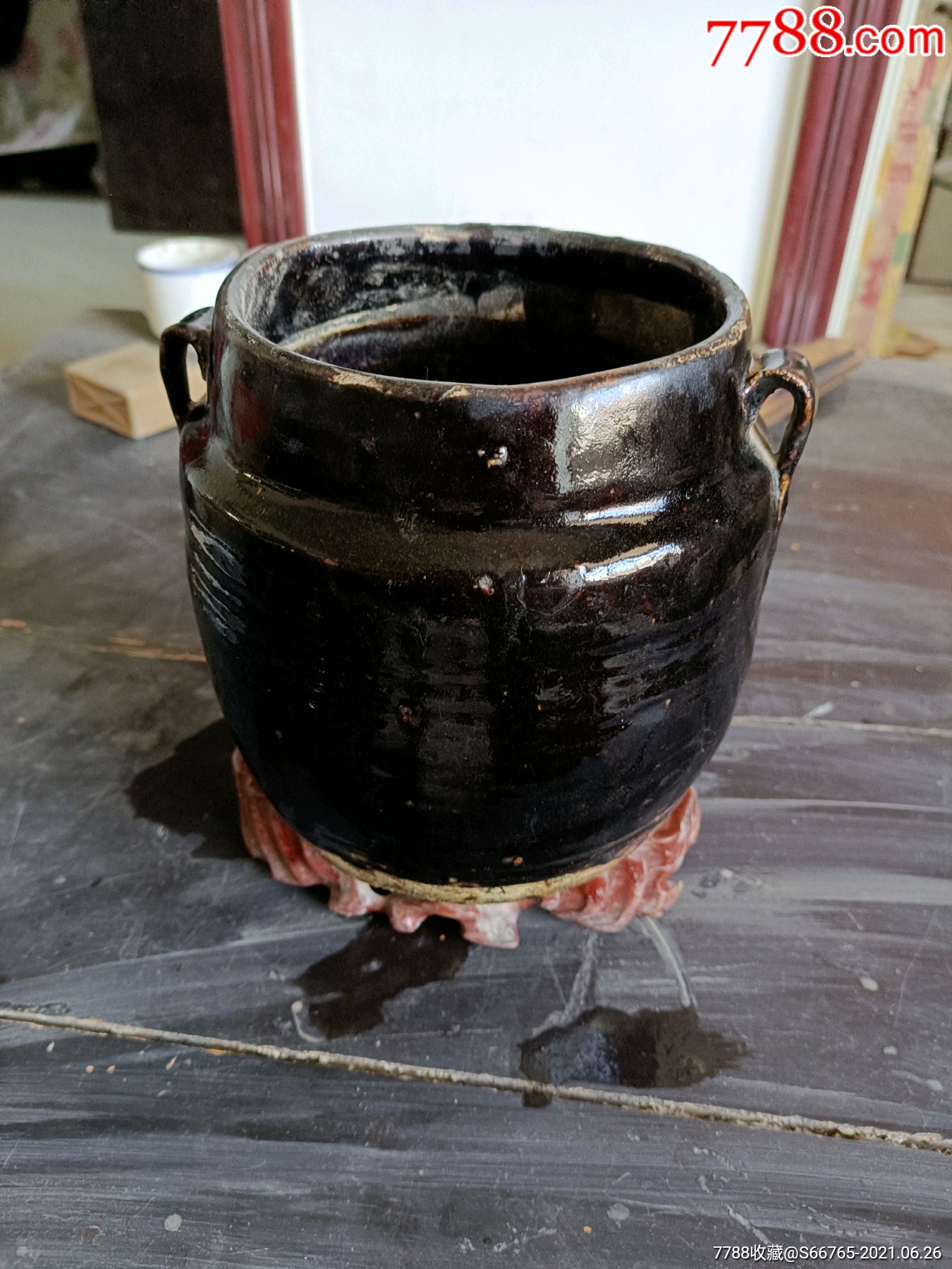 怀旧老窑磁州窑黑釉双耳大罐