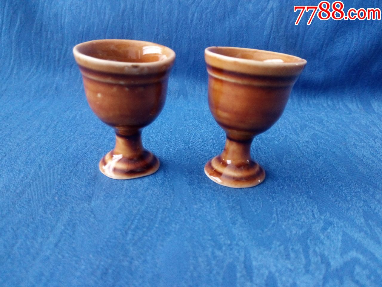 80年代河南彩瓷酱釉酒盅子一对哥俩好酒杯【釉水饱满油润丰厚】_价格1