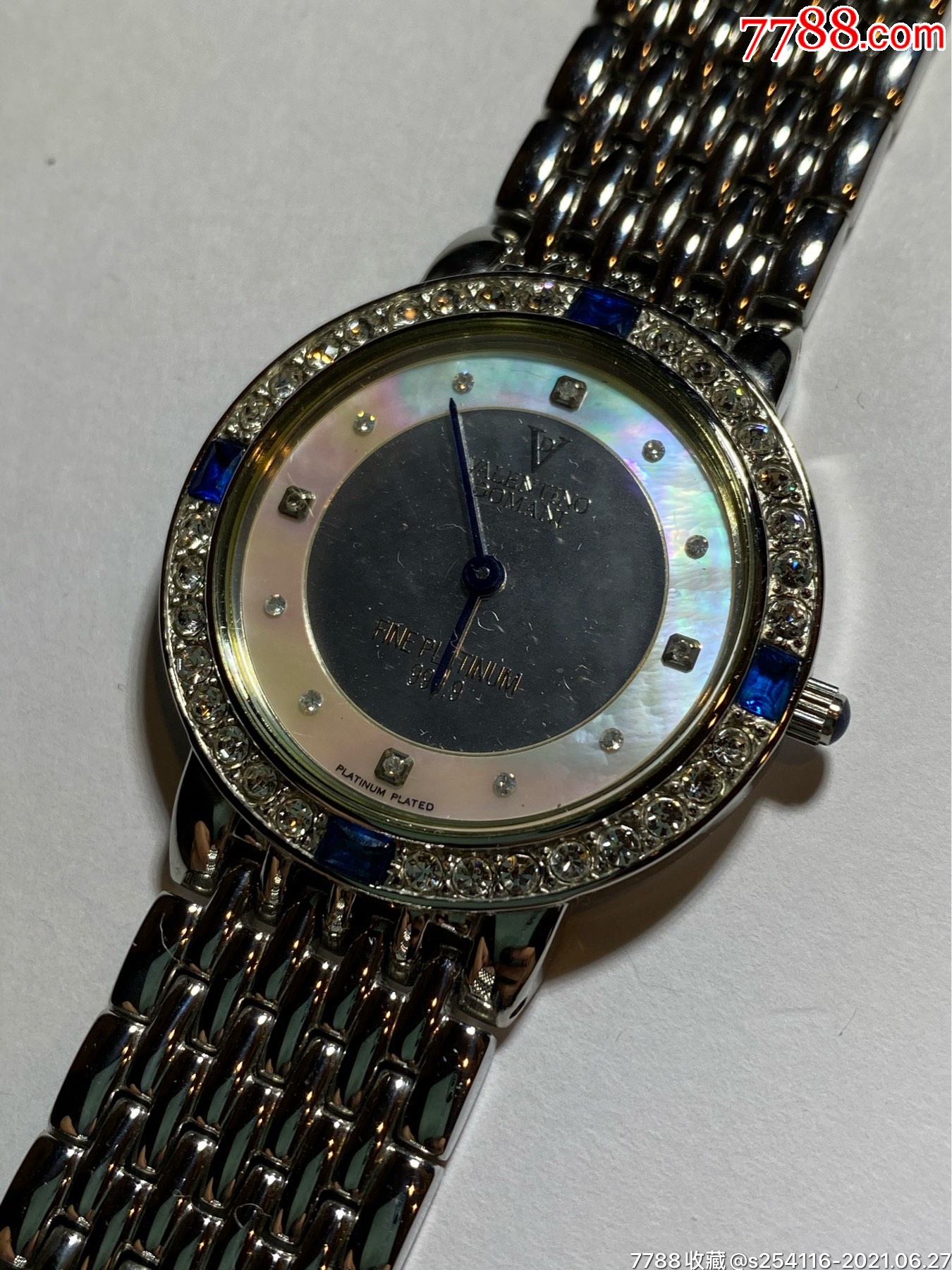 意大利品牌valentino瓦伦蒂诺石英男表白金9999表盘蓝宝石天然钻石