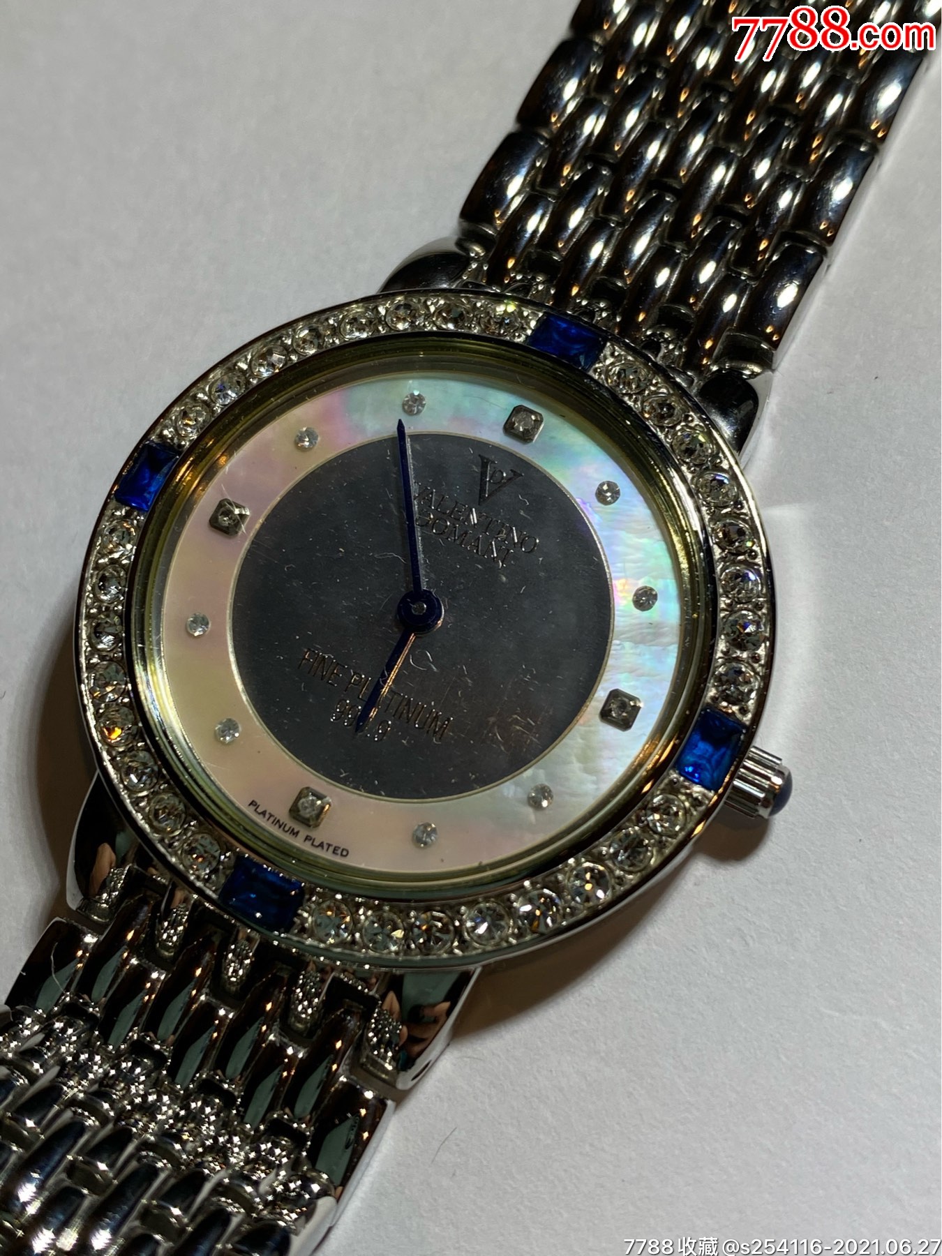 意大利品牌valentino瓦伦蒂诺石英男表白金9999表盘蓝宝石天然钻石