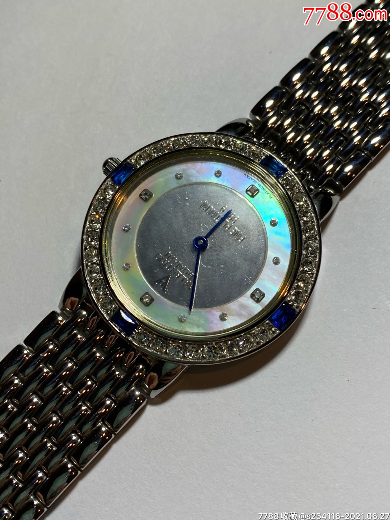 意大利品牌valentino瓦伦蒂诺石英男表白金9999表盘蓝宝石天然钻石