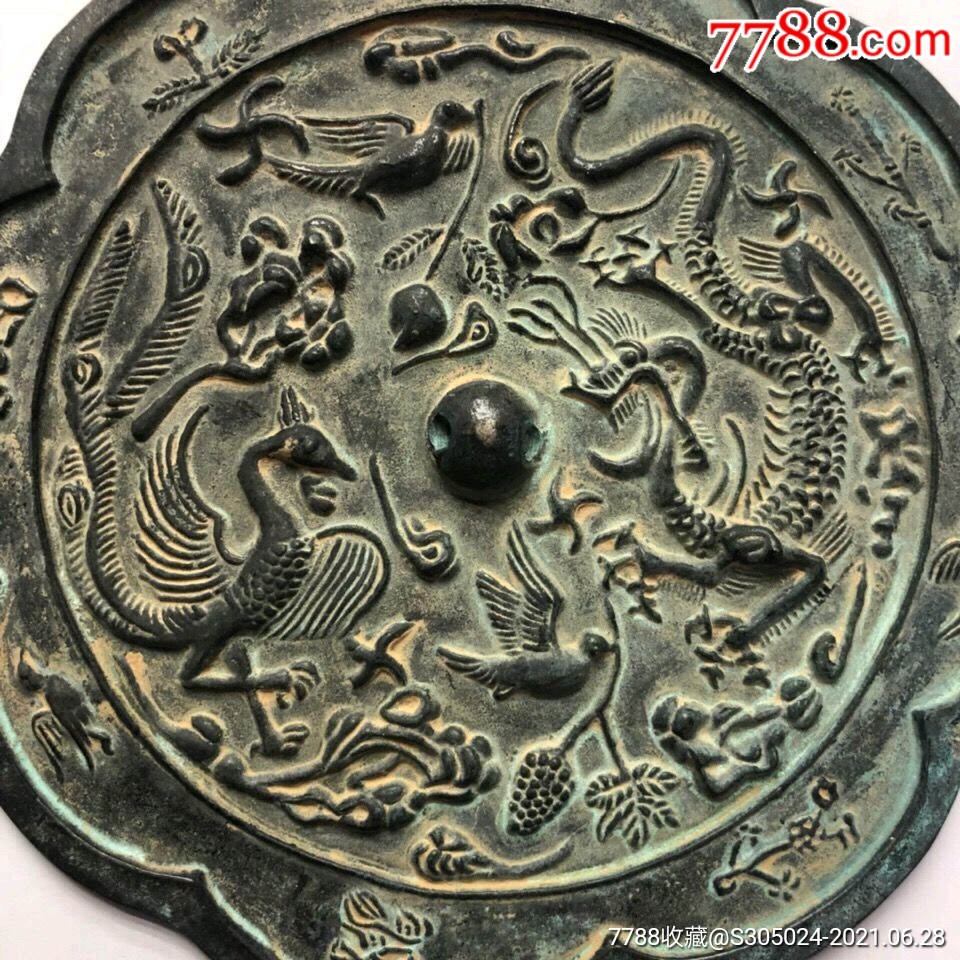 20cm龙凤大铜镜收藏包浆老道美品铜镜子家居摆件-价格:198.