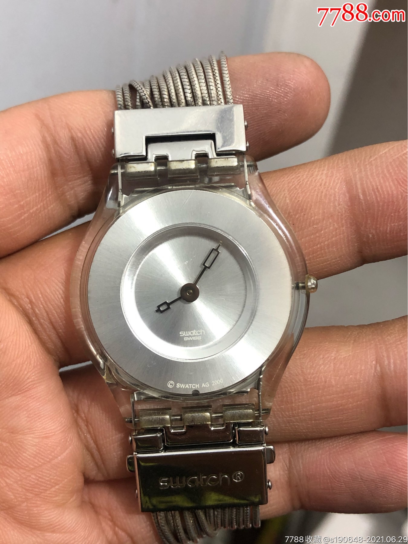 斯沃琪超薄石英银表带手表