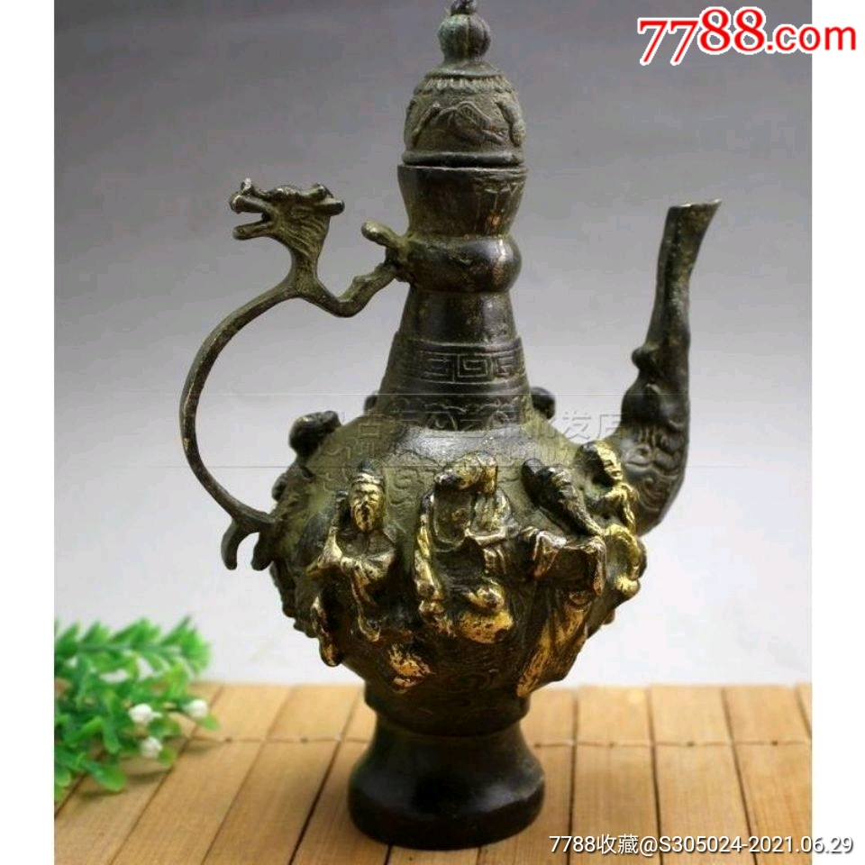 精品铜器精雕鎏金八仙壶酒壶茶壶水壶摆件