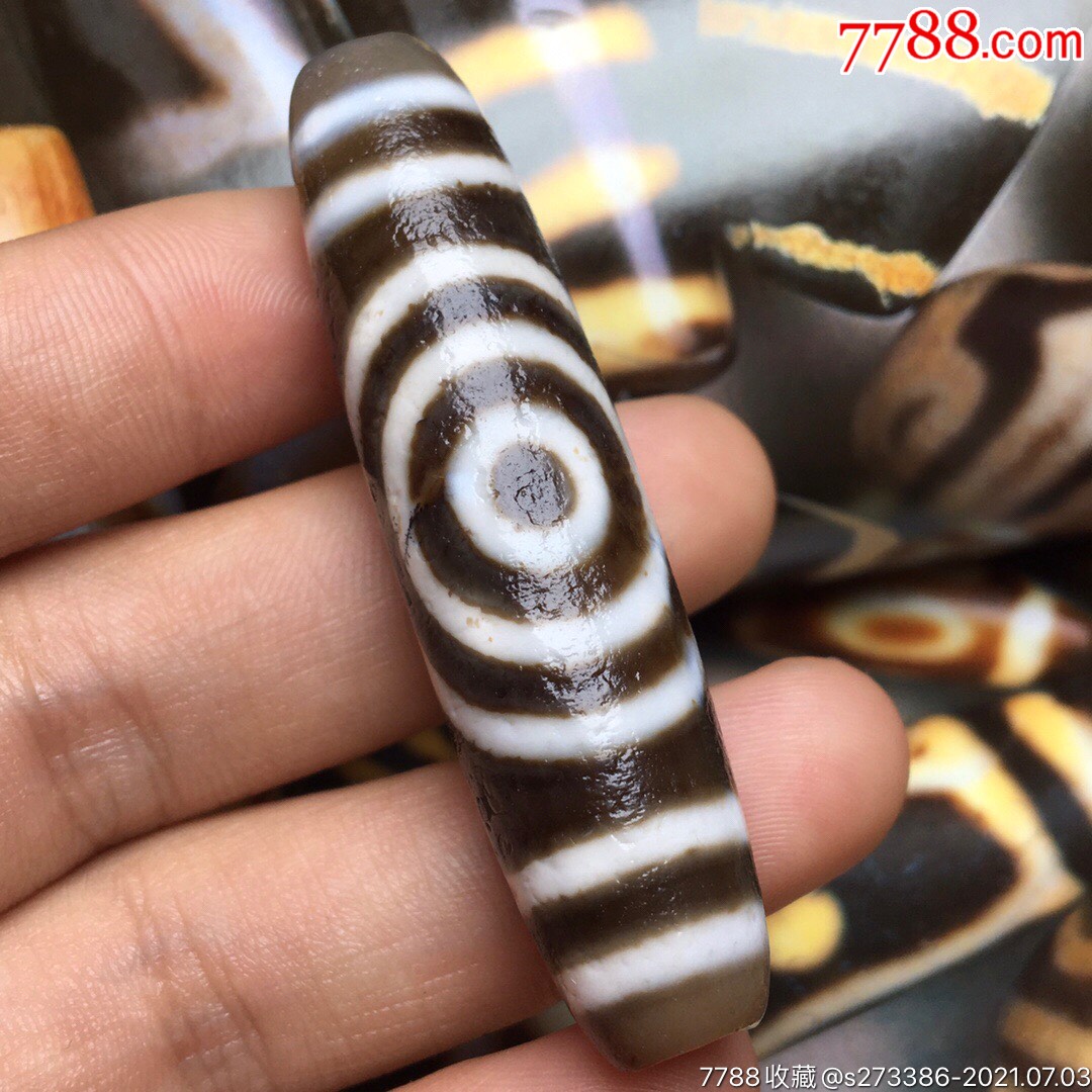 藏区回流老料高油包浆莲师法器三眼天珠尺寸5613毫米重量1