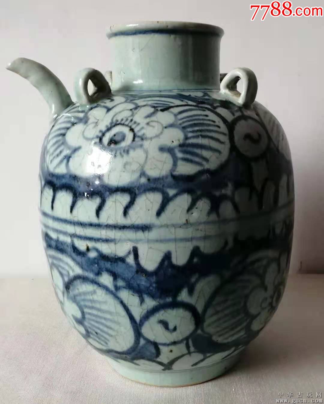 元青花花卉纹四系壶