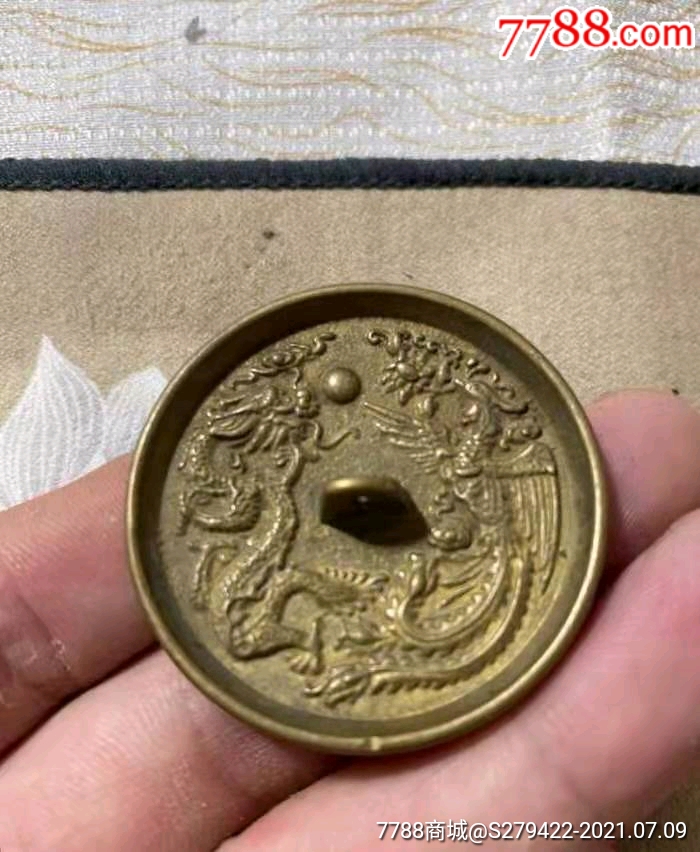 清未民国时期龙凤纹铜镜宽4.2公分