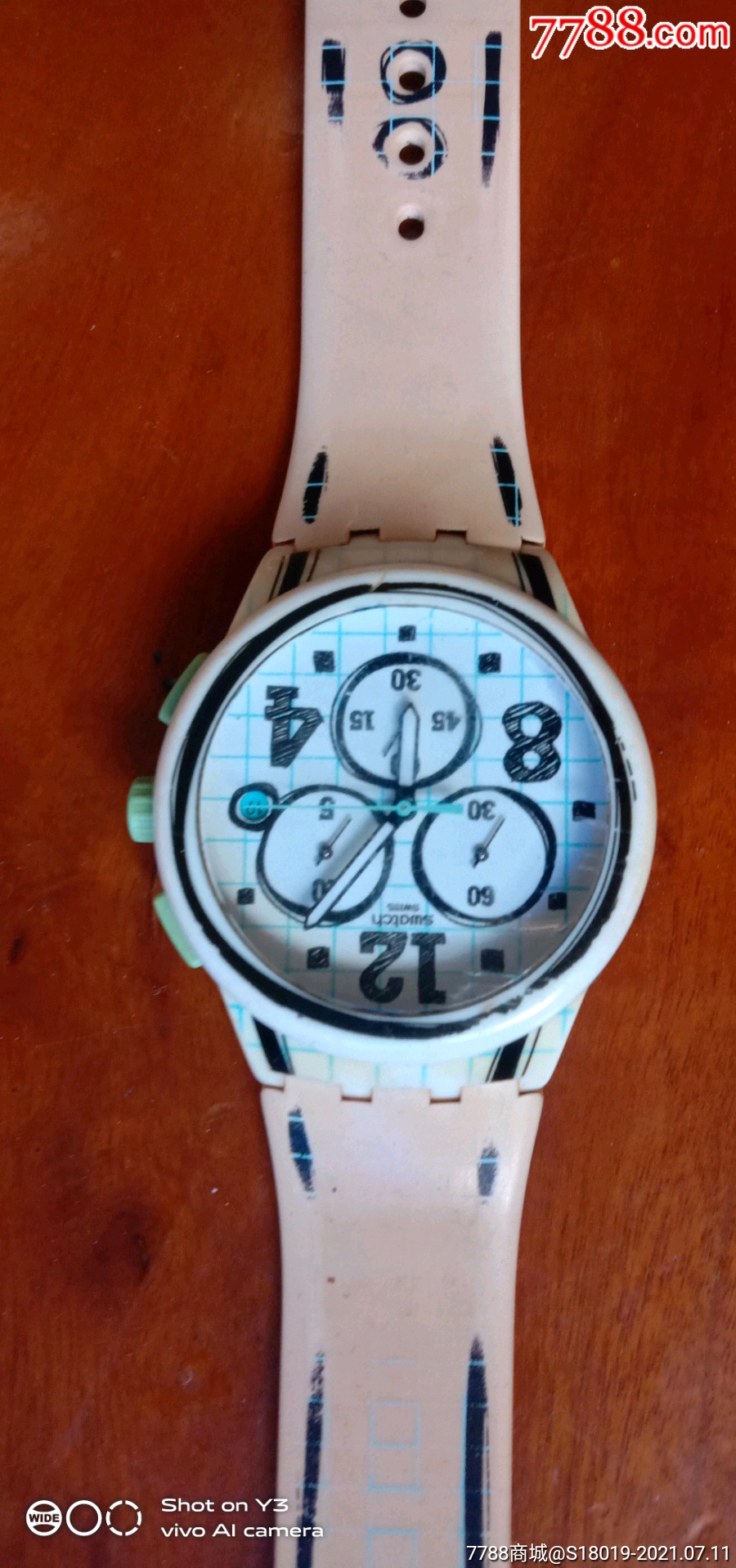 swatch瑞士司沃其六针单历多功能手表功能正常