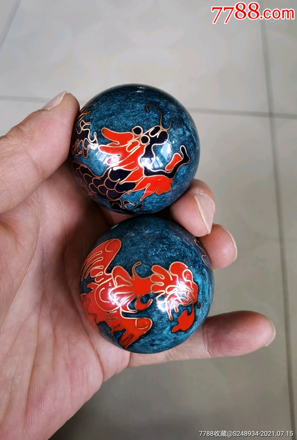 早期龙凤呈祥景泰蓝珐琅健身球一对-碰击声音优美