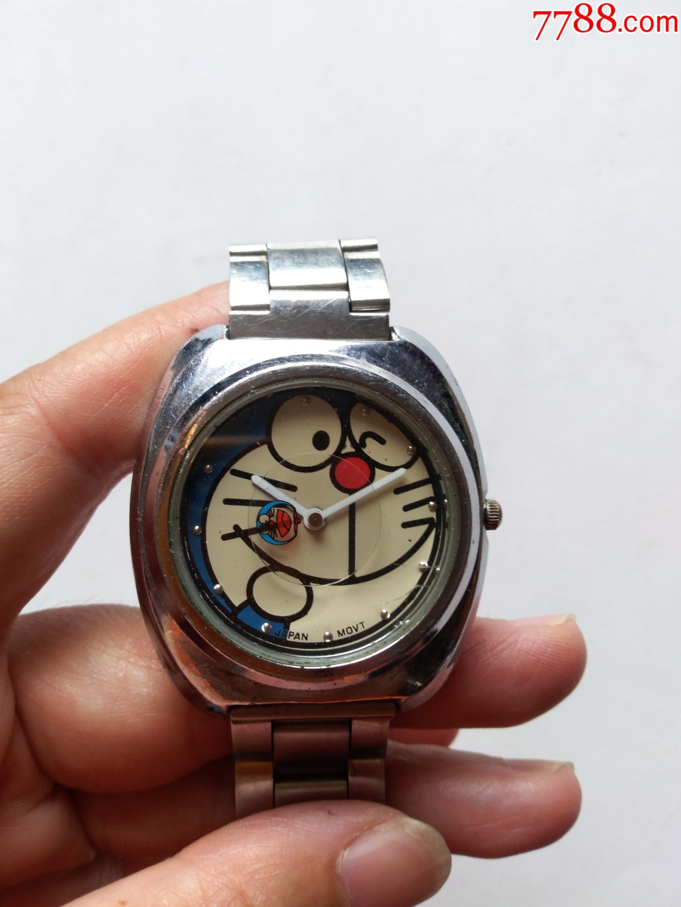 八十年代机器猫玩具白钢表非常少见点图可放大