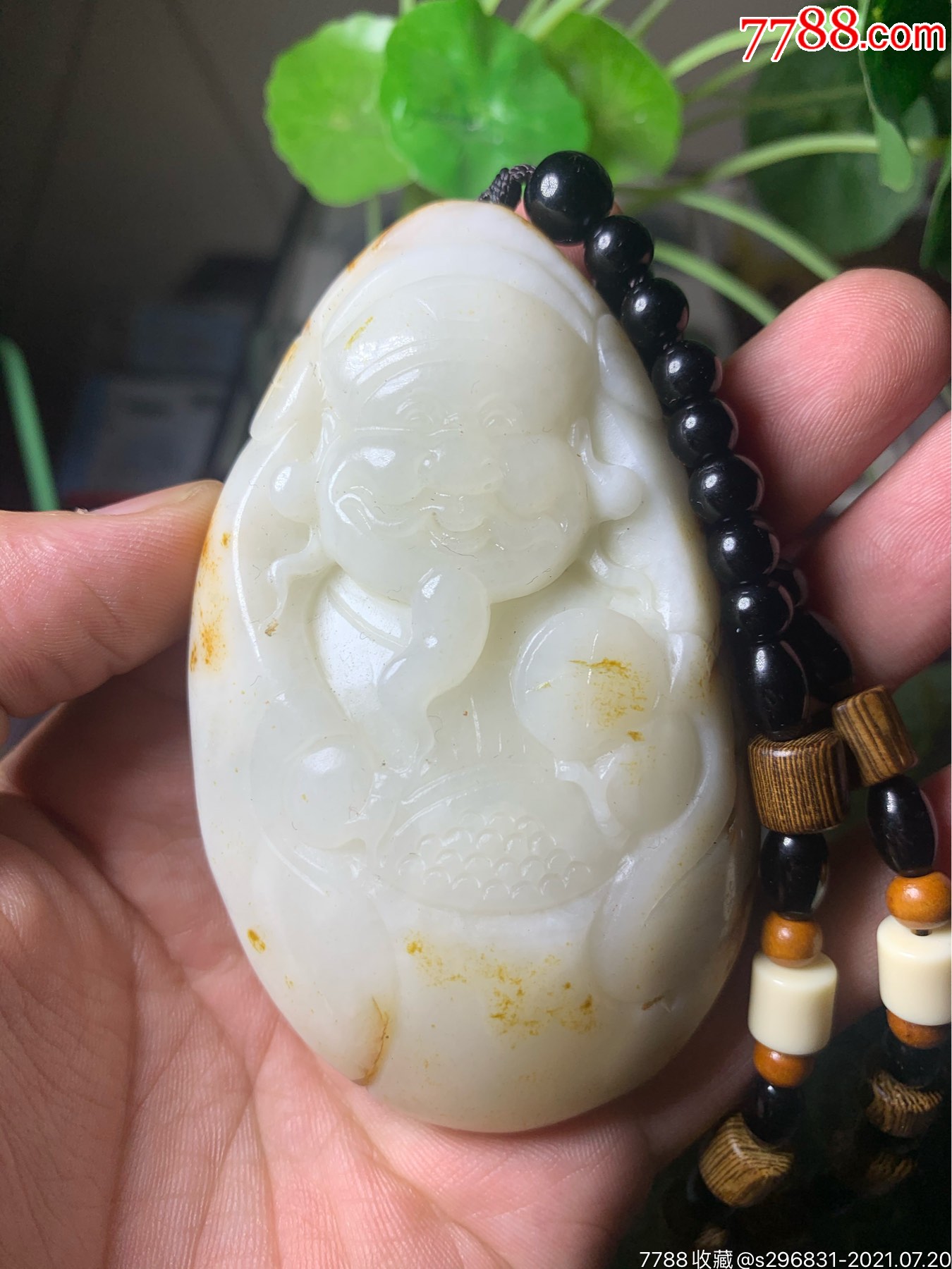 手工雕刻和田玉白玉财神手把件重量207克开脸好配鉴定证书