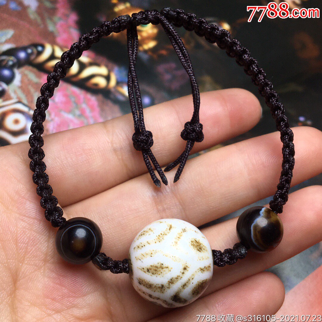 藏区回流西亚老工艺镶蚀木化石天珠精心搭配珠子编制手链尺寸天珠19毫
