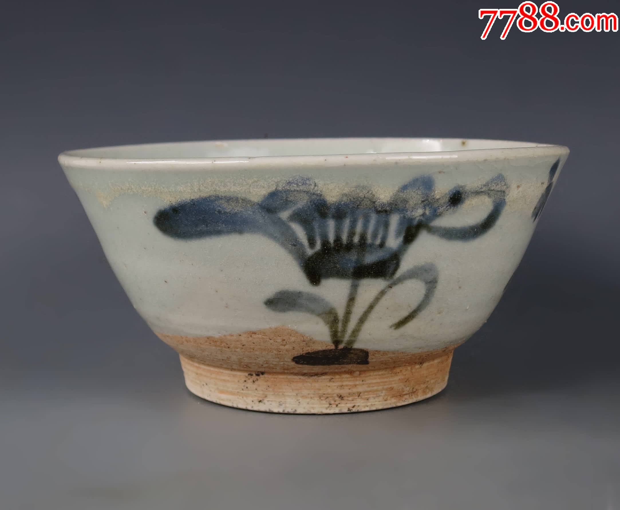 清早期青花团花卉纹敞口碗闻德评级保真全品