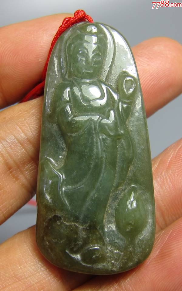 清代~老翡翠观音菩萨挂件