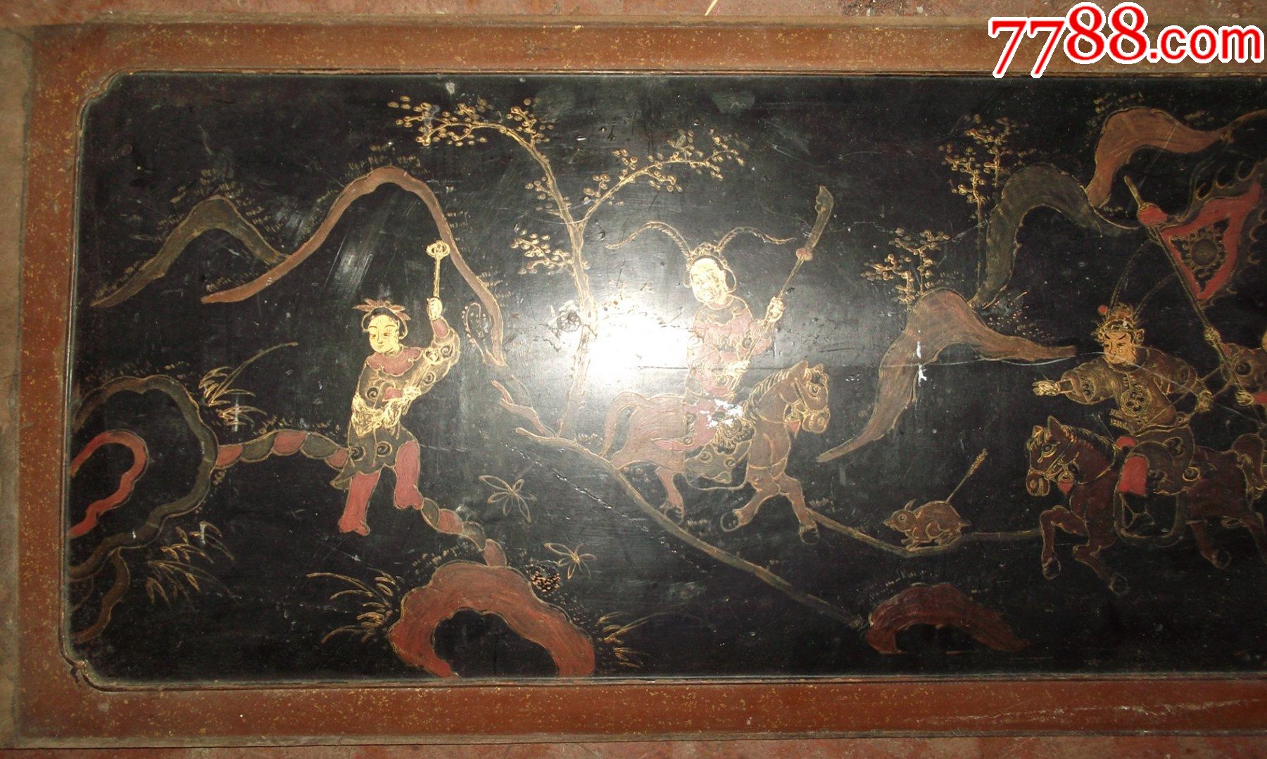 明清时期杨家将戏文彩色木板漆画