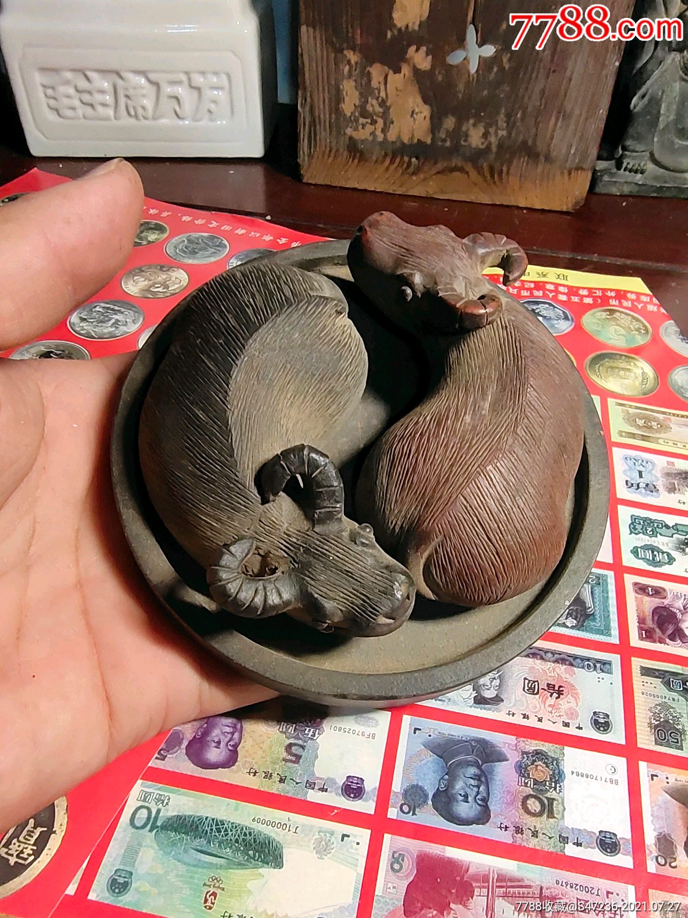 紫砂双牛摆件寓意扭转乾坤