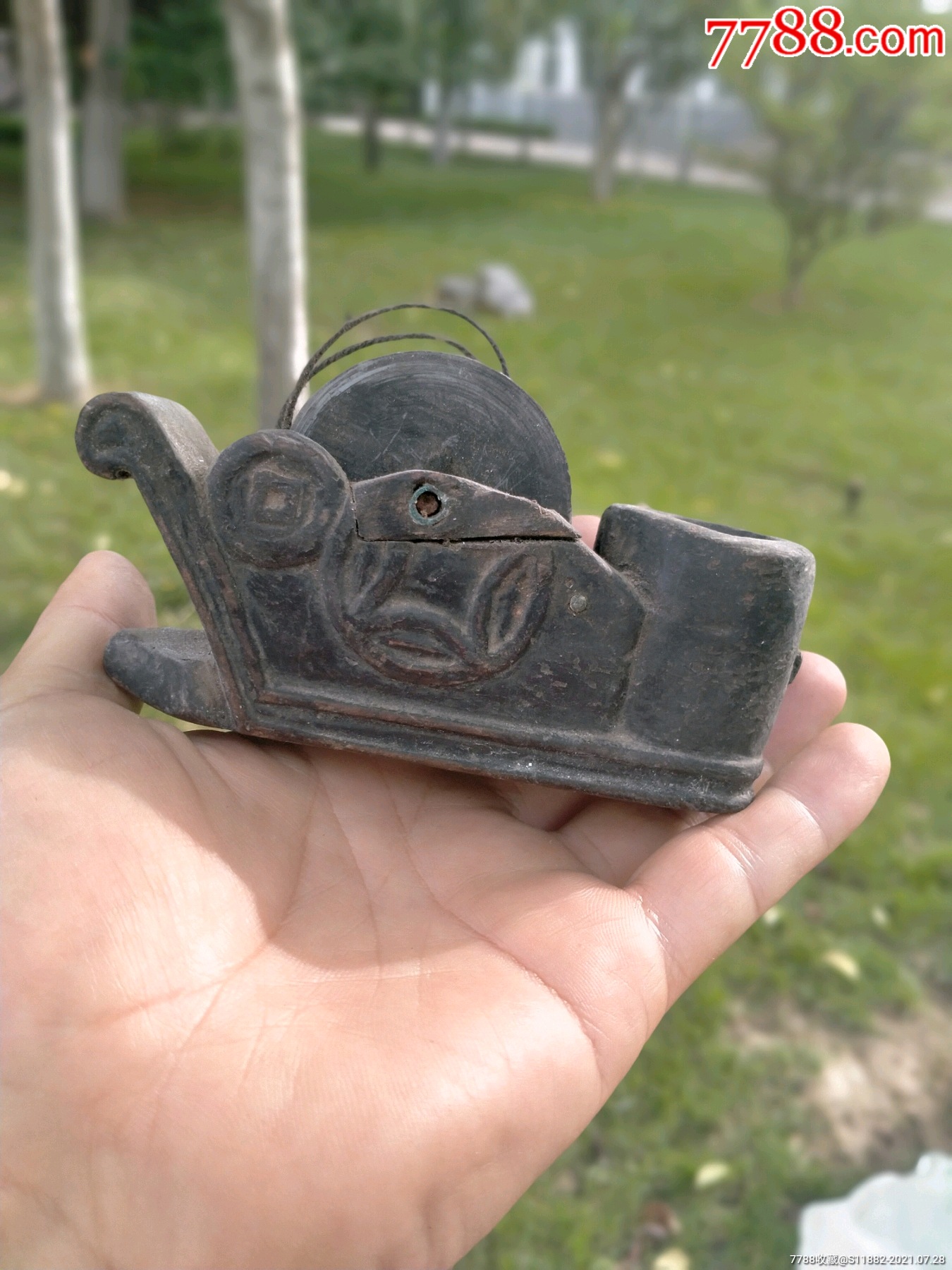 民国木雕墨斗木匠工具小号金钱图